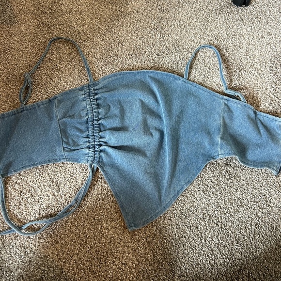 Blue Asymmetrical Denim Top with back zipper - Picture 2 of 6